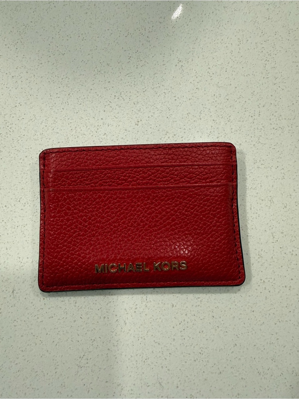 Michael Kors Red Jet Set card case Pebbled Leather with Gold Logo